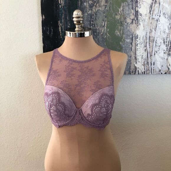 Victoria's Secret Dream Angels Lavender Purple Lace Halter Lined Demi Bra 32DDD - Picture 2 of 12